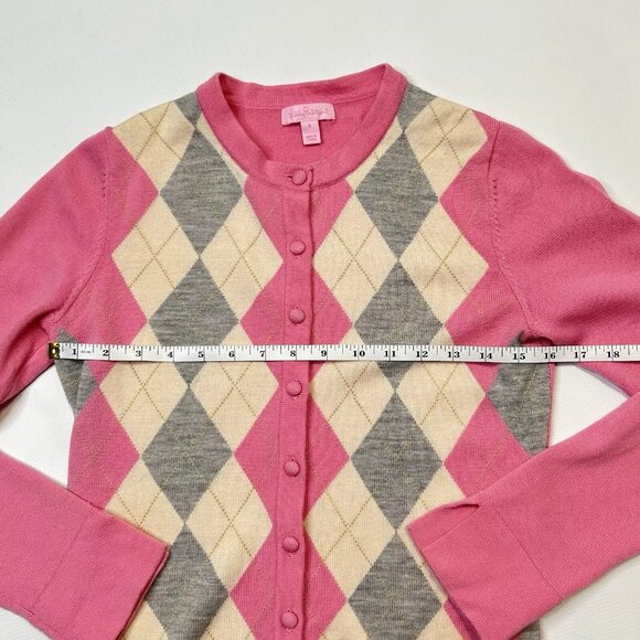 Lilly Pulitzer Merino Wool Pink Argyle Cardigan Sweater Women's Size Small - Picture 9 of 12
